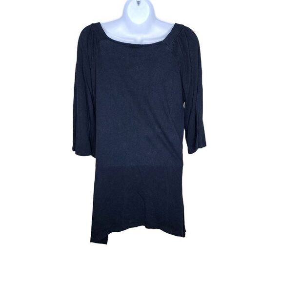 Vintage Y2K Tunic Top Shirt Womens Size L Black Sharkbite Hem - Picture 2 of 5